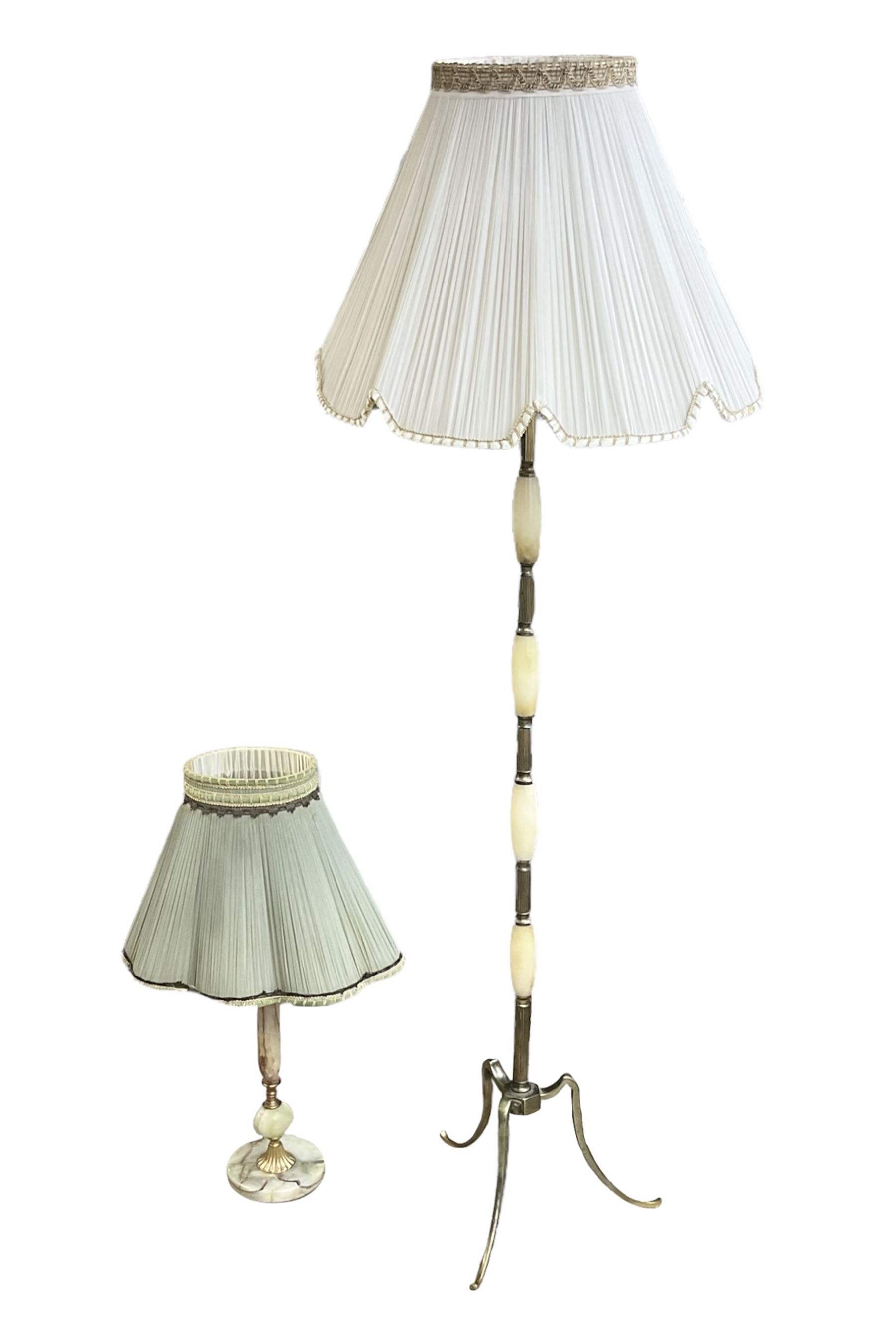Floor lamp with brass and onyx central column