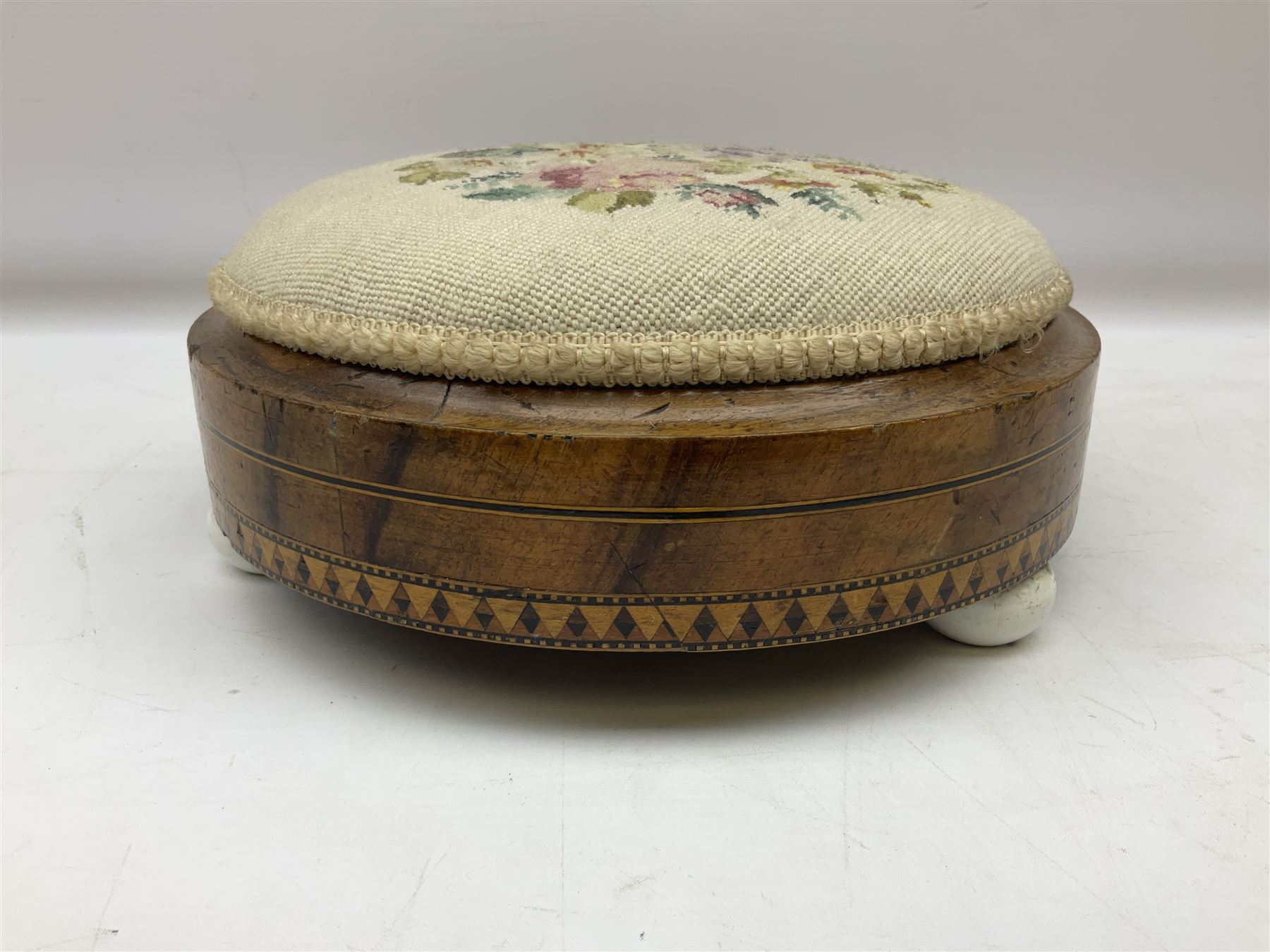 Paid of Victorian inlaid walnut footstools - Image 4 of 7