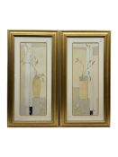 Pair of tall abstract floral prints in gilt frames (2)