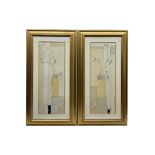 Pair of tall abstract floral prints in gilt frames (2)