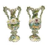 Pair of Coalbrookdale style vases style vases with applied floral and gilt decoration