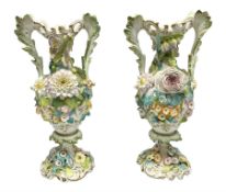 Pair of Coalbrookdale style vases style vases with applied floral and gilt decoration