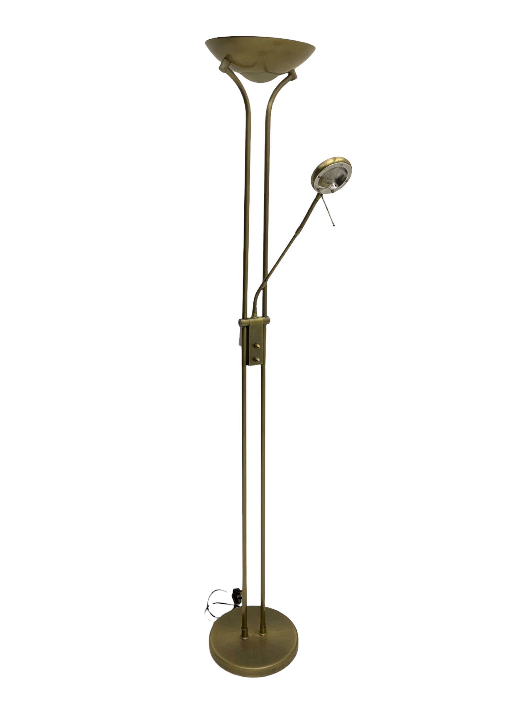 Brushed metal standard lamp with adjustable reading light