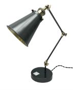 Adjustable dark grey and brushed metal effect industrial angle poise table lamp