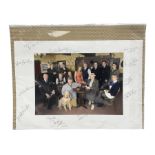Photograph of the cast of Heartbeat posing in costume in the Aidensfield Arms and signed by twelve c