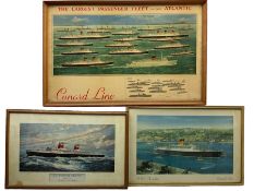 Vintage Cunard Line posters - 'The Largest Passenger Fleet on the Atlantic' and 'RMS Carinthia'; 'SS