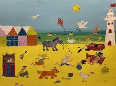 English Naive School (20th century): Jolly Beach Scene