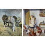 Maureen Reid (British 20th century): 'Feeding Hens' and 'Gathering Peat'