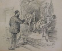Leonard Raven-Hill (British 1867-1942): Sir Luke Fildes painting 'The Doctor'