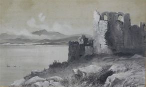 Henry Andrew Harper (British 1835-1900): Ruined Castle on a Lakeside