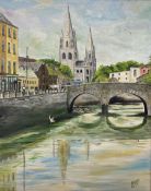 P Holmes (British 20th century): 'St Finbarr's Cathedral' Cork Ireland