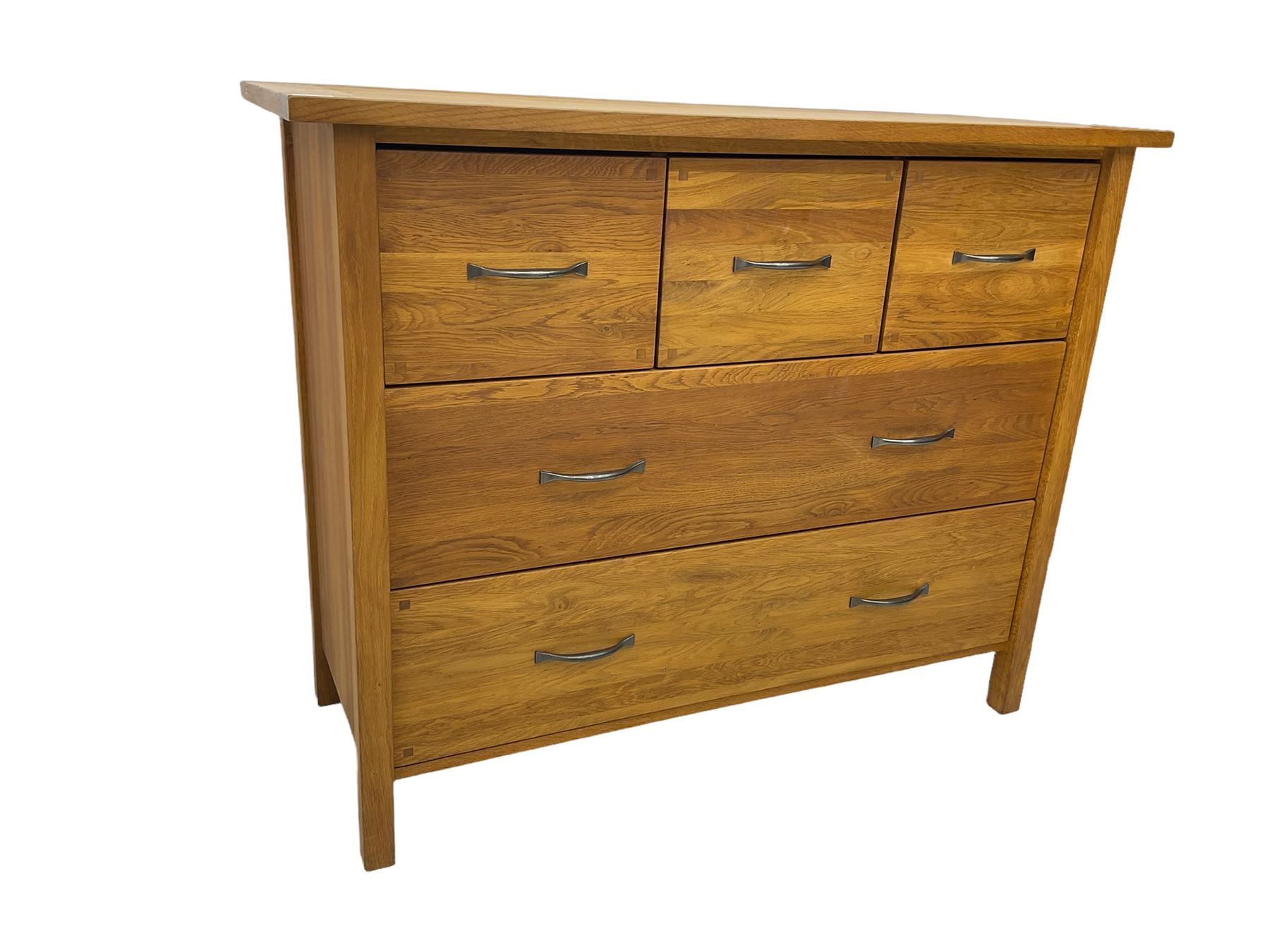 Light oak chest fitted with three small and two large drawers - Image 3 of 5