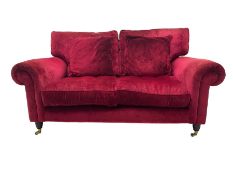 Laura Ashley - two seat sofa upholstered in red velvet fabric