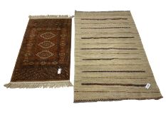 Flat woven rug decorated with patterned bands (160cm x 96cm)