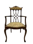 Edwardian walnut open armchair