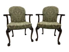 Pair of Georgian style mahogany framed upholstered armchairs