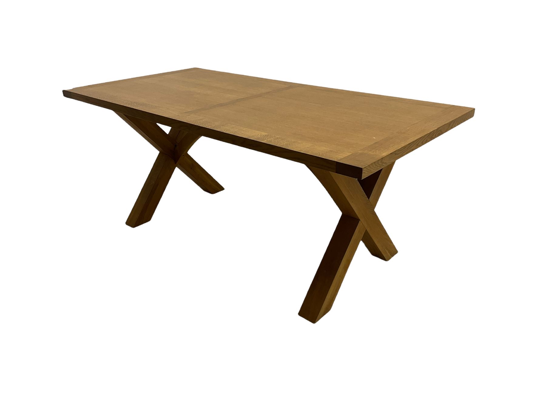 Solid oak dining table on x-framed supports - Image 7 of 11