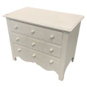 Small white painted pine three drawer chest