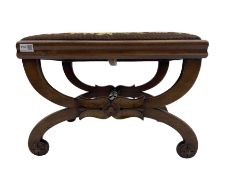 Early Victorian walnut curved x-frame stool
