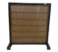 Chinese ebonised hardwood and reed work screen