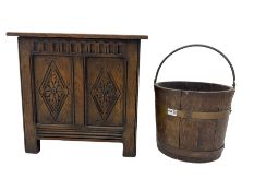 Tudor style oak coal type box with hinged top