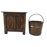 Tudor style oak coal type box with hinged top