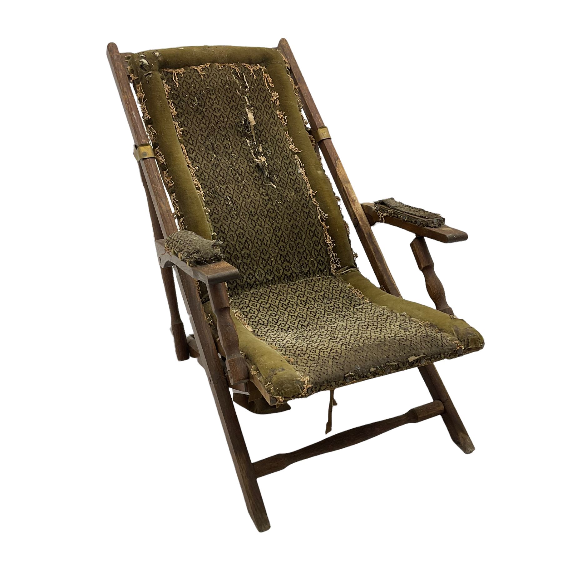 19th century oak campaign steamer or garden chair - Image 3 of 5