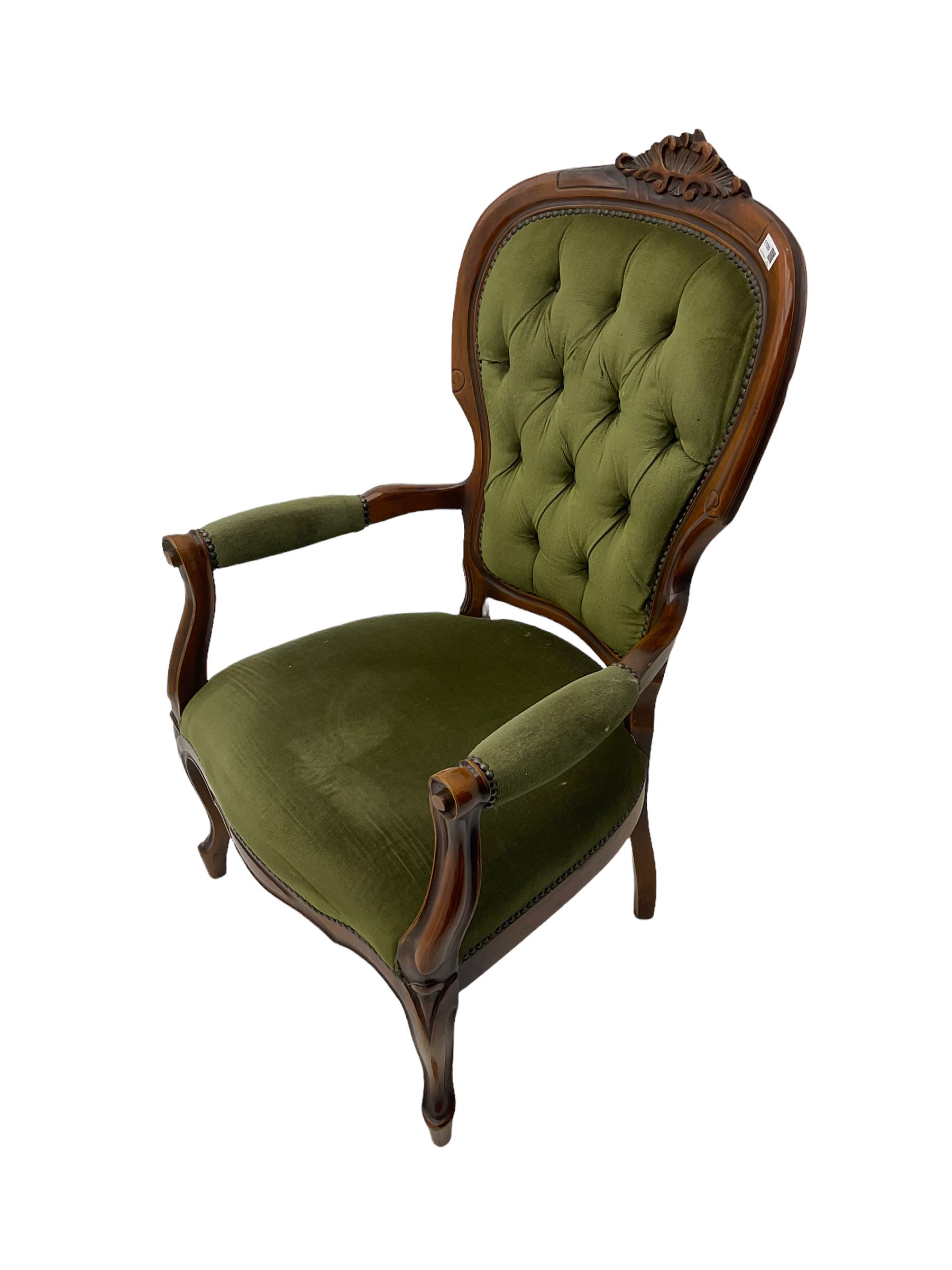 Victorian style stained beech armchair - Image 3 of 6