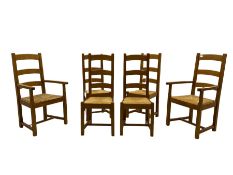 Set of six light oak dining chairs