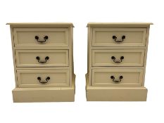 Pair of painted pine bedside three drawer chests