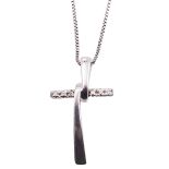 18ct white gold diamond set cross pendant necklace