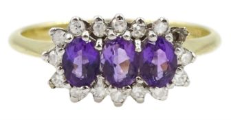 9ct gold amethyst and diamond cluster ring