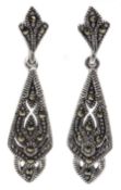 Pair of silver marcasite pendant stud earrings