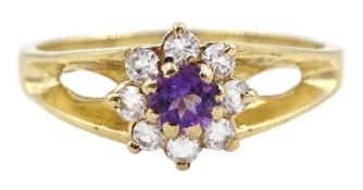 9ct gold amethyst and cubic zirconia cluster ring