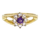 9ct gold amethyst and cubic zirconia cluster ring