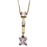 14ct gold three stone cubic zirconia pendant necklace