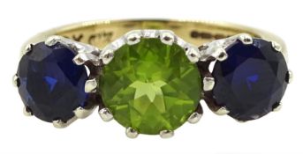 9ct gold three stone sapphire and peridot ring