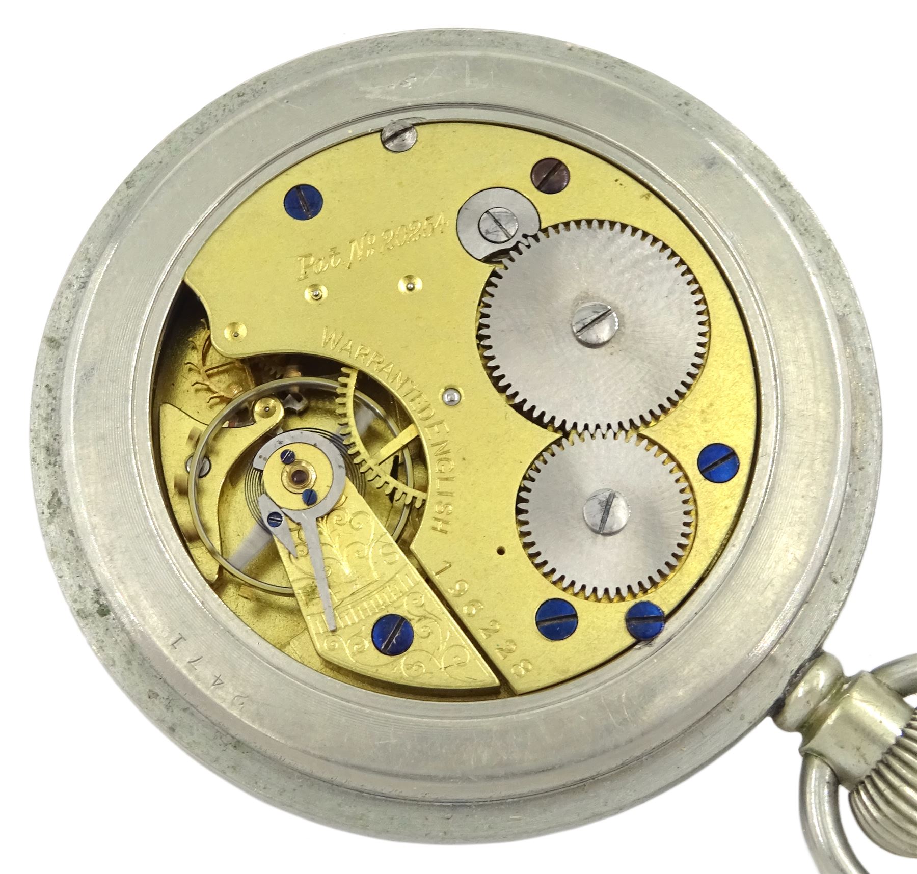 WWI British Military nickle open face keyless lever pocket watch by H. Williamson - Image 2 of 3