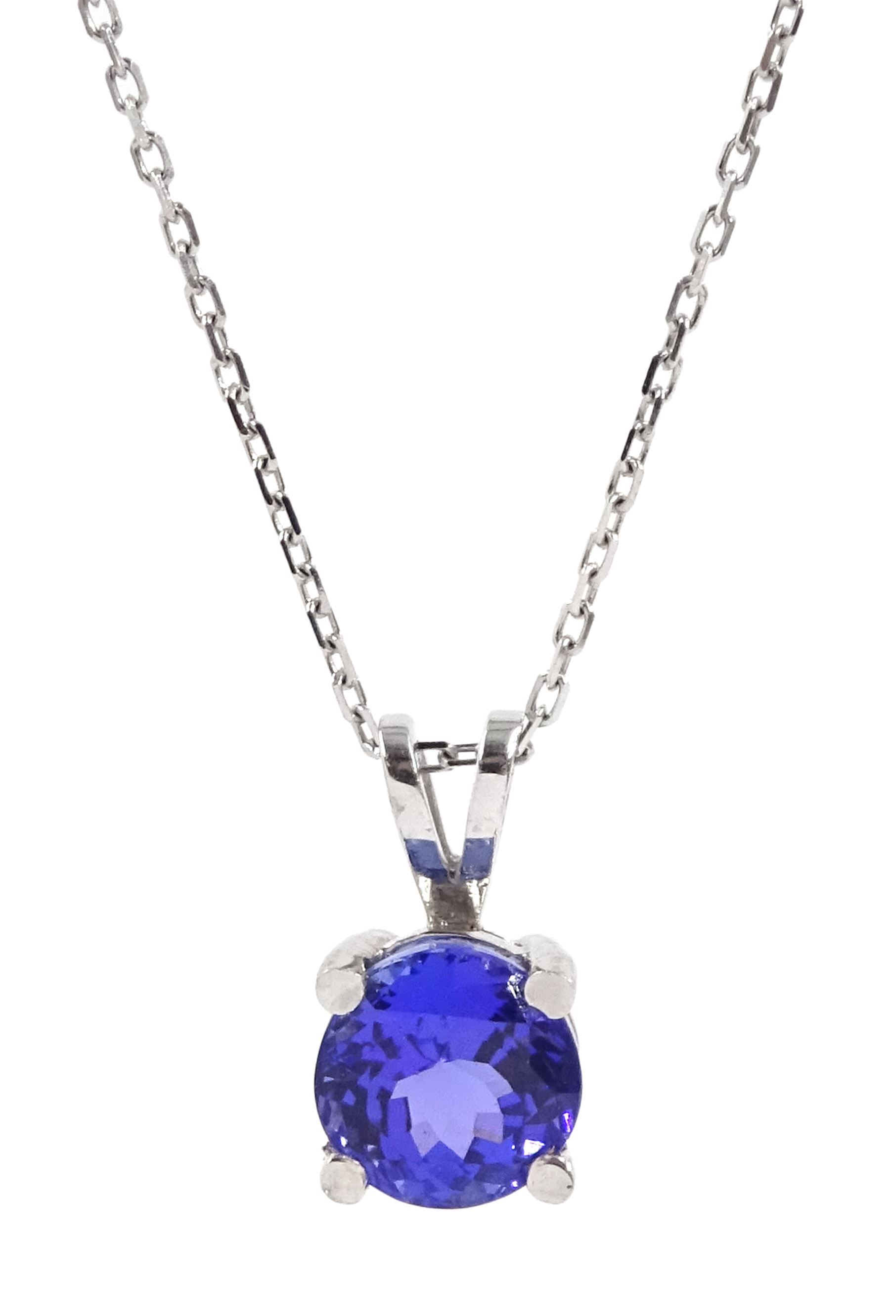 18ct white gold single stone round Ceylon sapphire pendant necklace