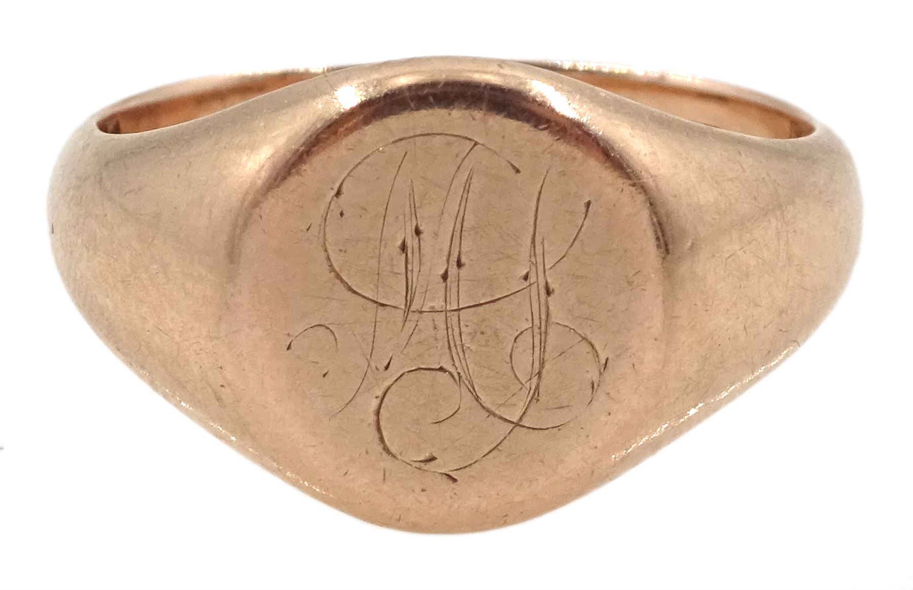 9ct rose gold signet ring engraved with monogrammed initials by Henry Griffiths & Sons