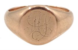 9ct rose gold signet ring engraved with monogrammed initials by Henry Griffiths & Sons