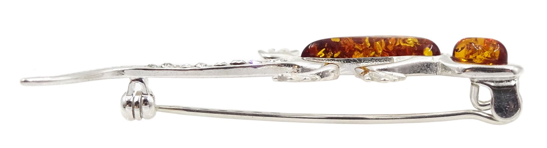 Silver Baltic amber and cubic zirconia lizard brooch - Image 2 of 2