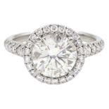 Platinum round brilliant cut diamond halo ring