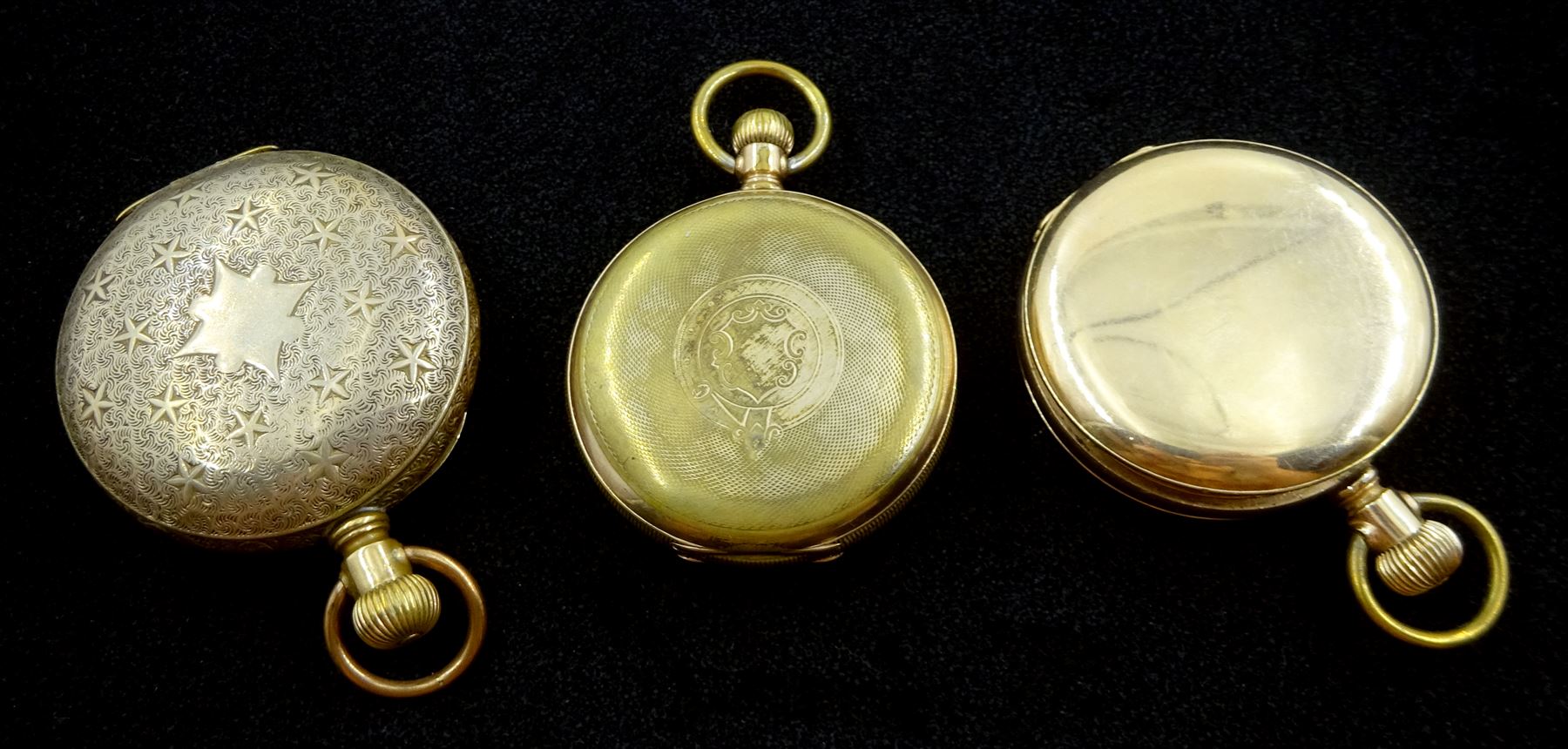 Three American gold-plated pockets including full hunter keyless Traveller pocket watch by Waltham - Image 2 of 3