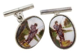 Pair of silver enamel fly fishing cufflinks