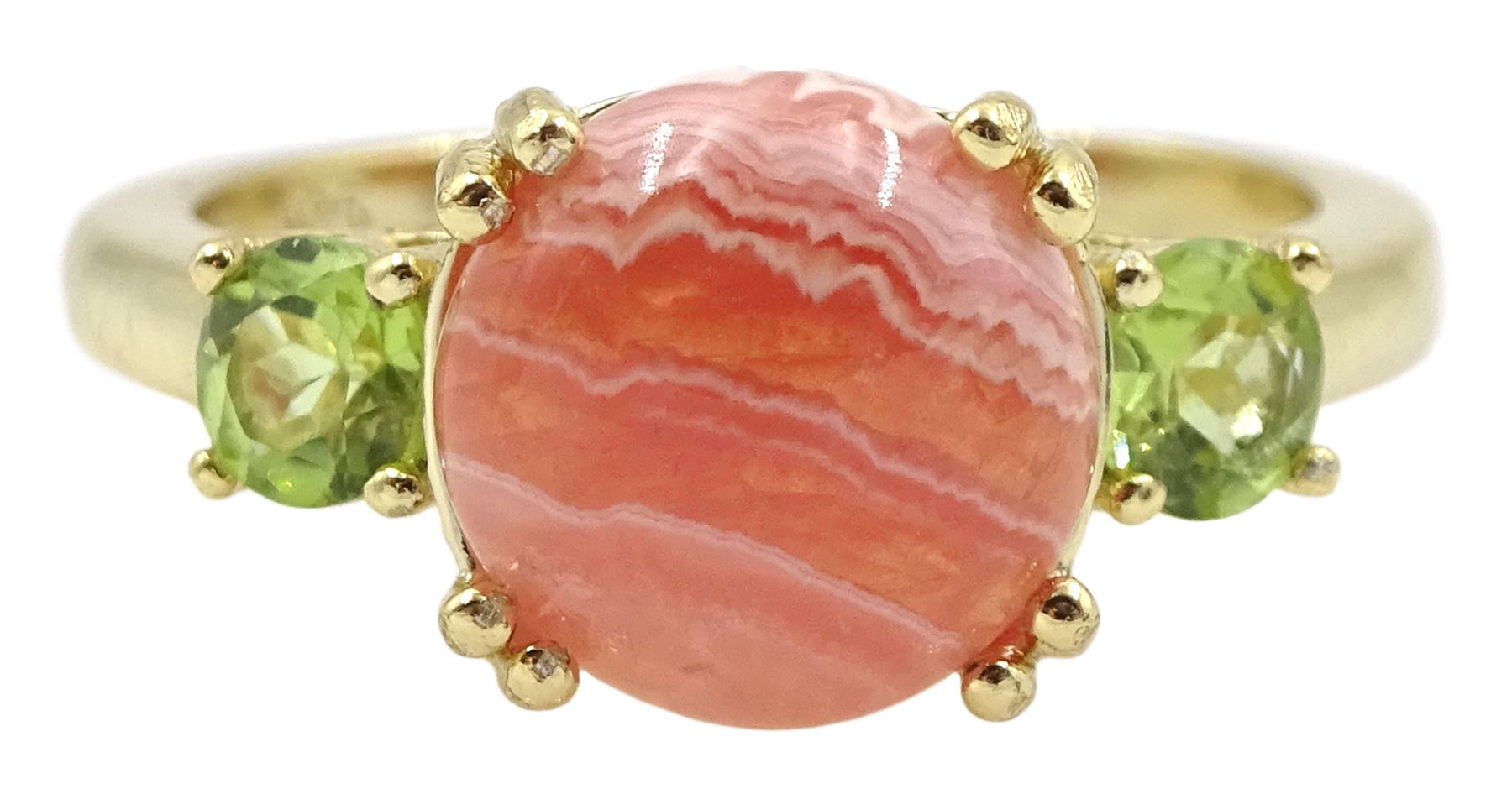 Silver-gilt rhodochrosite and peridot ring