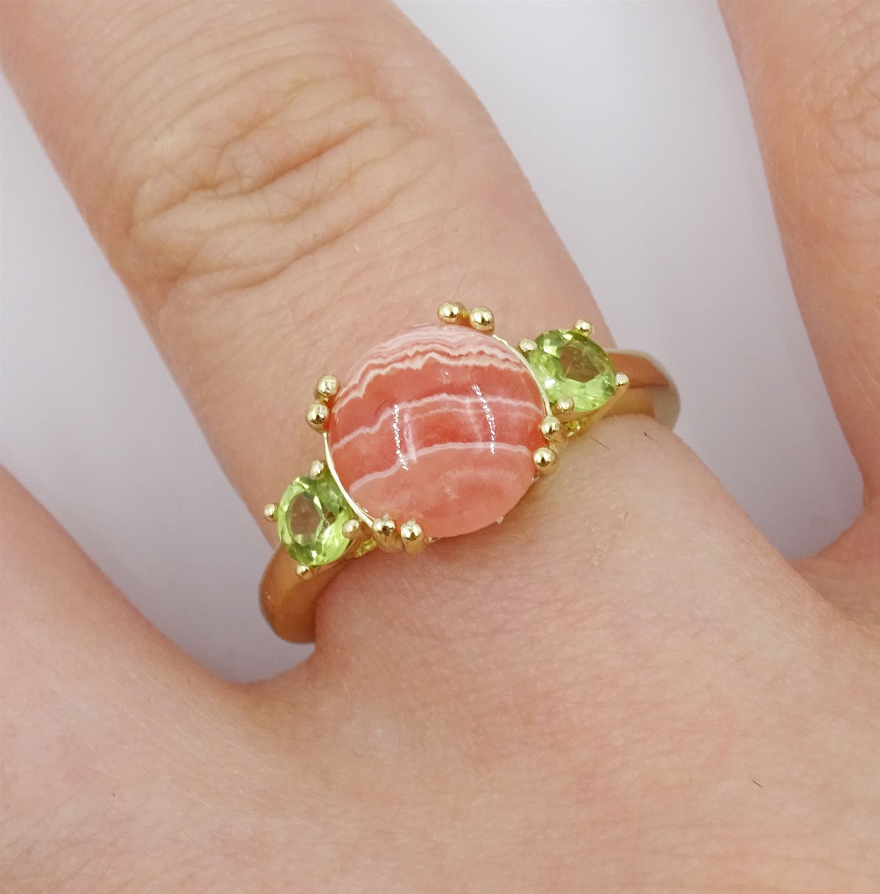 Silver-gilt rhodochrosite and peridot ring - Image 2 of 4