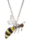 Silver Baltic amber honey bee pendant necklace