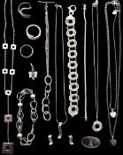 Collection of silver and stone set silver jewellery including necklaces