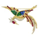 Boucher bird of paradise gilt paste stone set brooch